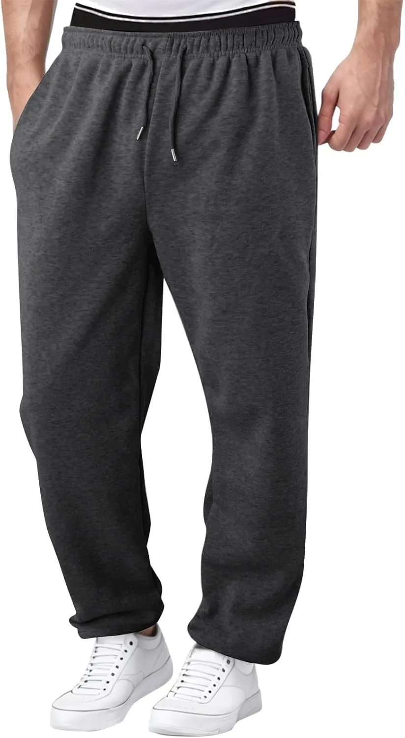 Mens Sweatpants Open Bottom Relaxed Fit Tall Fleece Jogger Sweatpants with Pockets Baggy Gym Athletic Sweat Pants