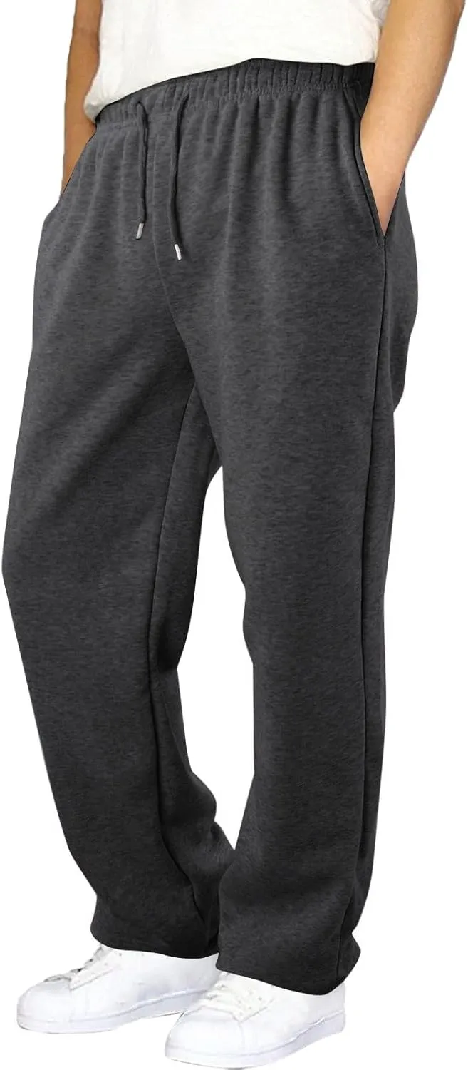Mens Sweatpants Open Bottom Relaxed Fit Tall Fleece Jogger Sweatpants with Pockets Baggy Gym Athletic Sweat Pants