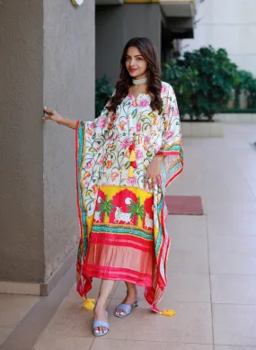 Pure Digital Print Designer Gajji Silk Kaftan