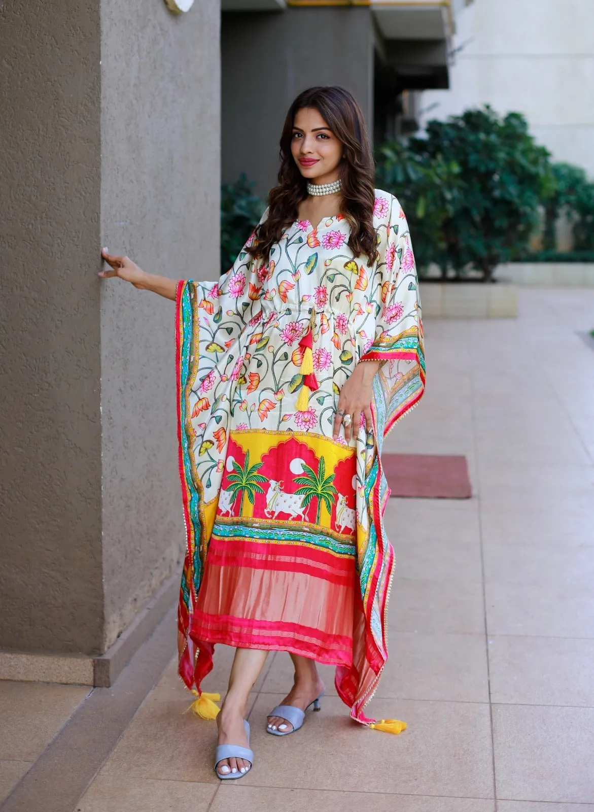 Pure Digital Print Designer Gajji Silk Kaftan