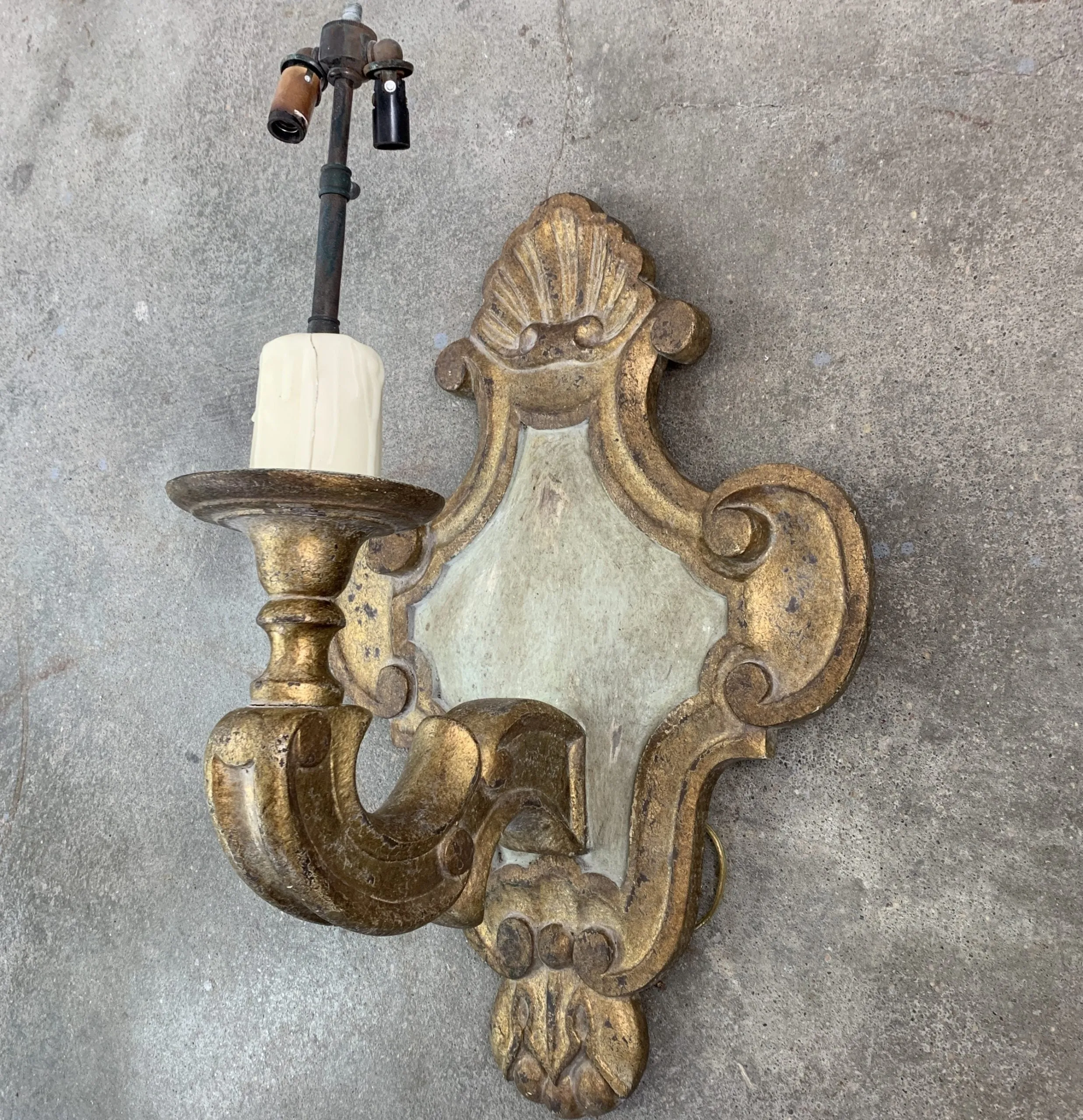 Wall Light, Sconce, Gilded Carved Wood, Ornate, Two Light