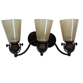 Wall Vanity Light, Bronze, Cone Shape Glass Globe, Three Light Sockets