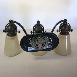 Wall Vanity Light, Bronze, Cone Shape Glass Globe, Three Light Sockets