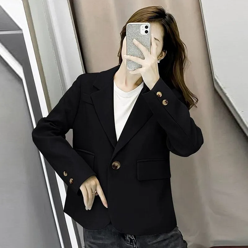 Wjczt Autumn Simple Elegant Black Blazer Women  Loose Suit Jackets Causal Tailored Coat Korean Fashion Lady Office Outwear New