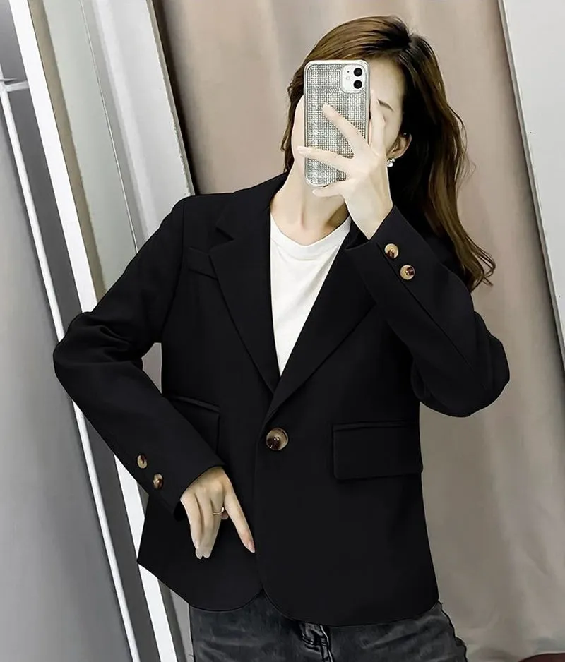 Wjczt Autumn Simple Elegant Black Blazer Women  Loose Suit Jackets Causal Tailored Coat Korean Fashion Lady Office Outwear New