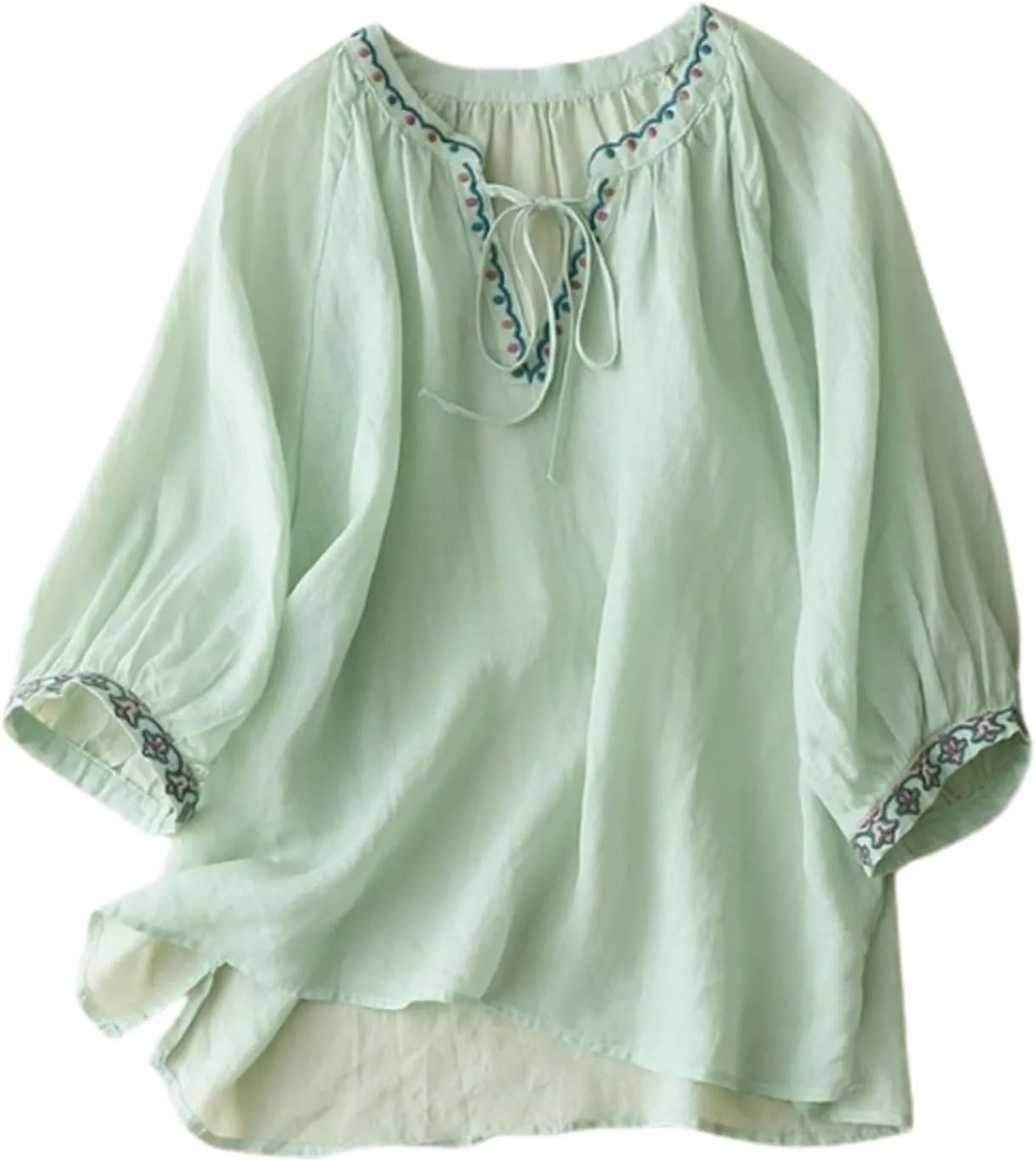 Women's Button Shirts Linen Roll up Sleeve V-Neck Trendy Shirt Casual Loose Fit Business Work Blouses Tops