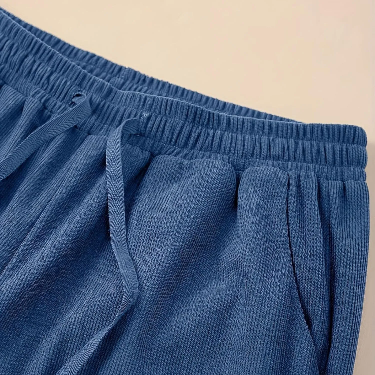 Womens Cotton Linen Straight Leg Pants High Waisted Drawstring Stretchy Business Work Casual Trousers with Pockets