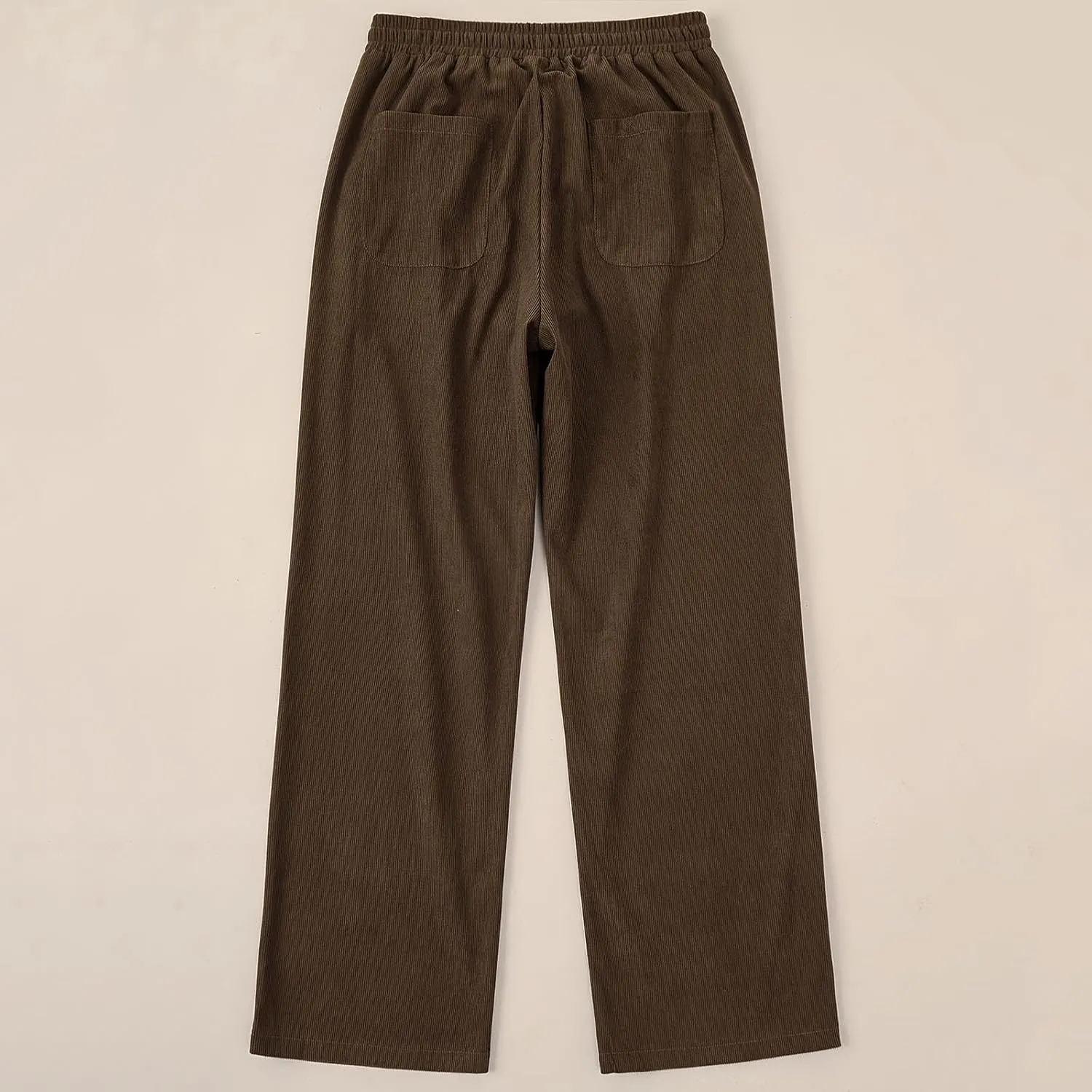 Womens Cotton Linen Straight Leg Pants High Waisted Drawstring Stretchy Business Work Casual Trousers with Pockets
