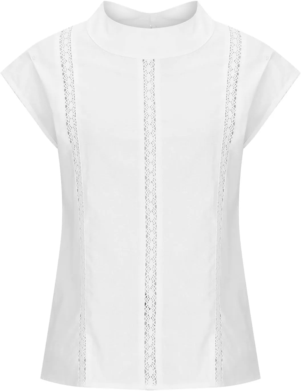 Womens Cotton Linen Tshirts Fashion Slim Fit High Neck Cap Sleeve Lace Shirt 2025 Summer Casual Sexy Blouse Tops