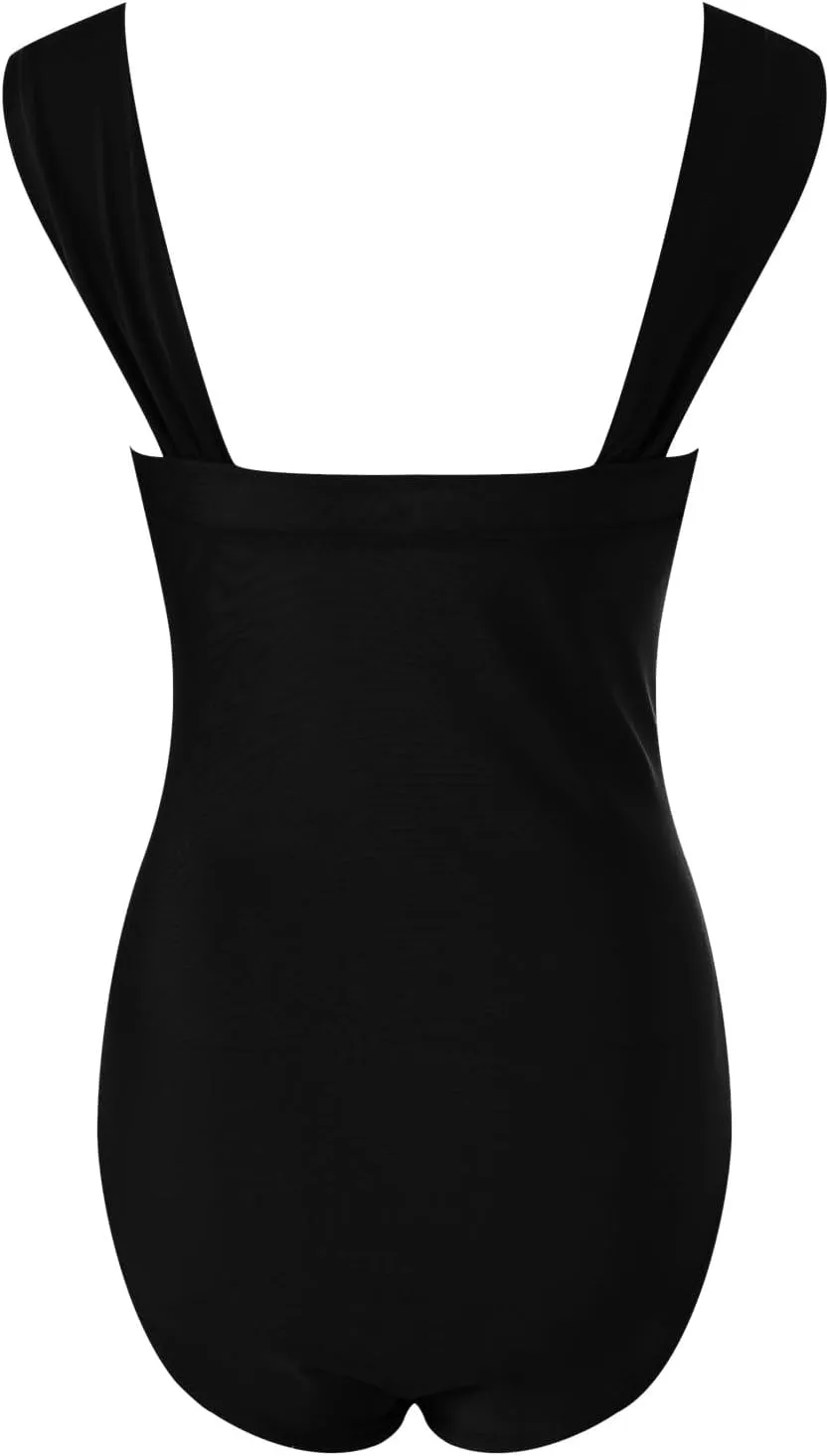 Women's One Piece Swimsuit Tummy Control Sexy Gathered Backless Swimsuit Black Swimming Costume Women Beach Wear