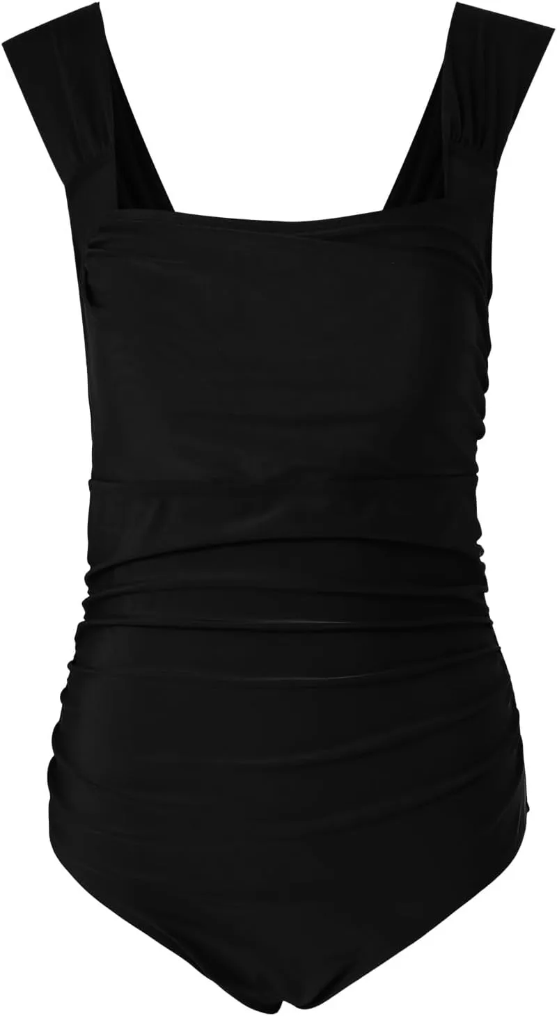 Women's One Piece Swimsuit Tummy Control Sexy Gathered Backless Swimsuit Black Swimming Costume Women Beach Wear