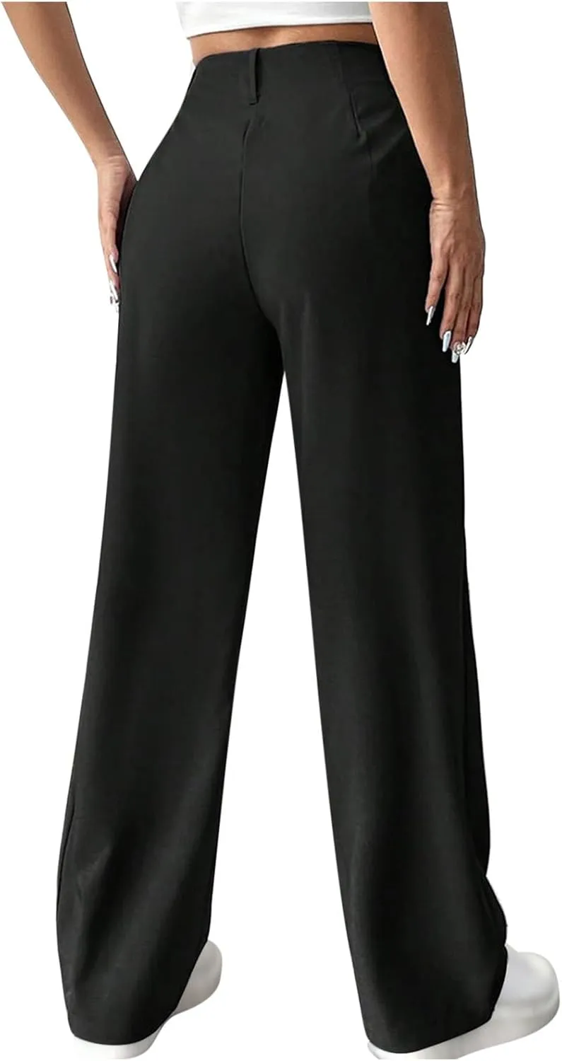 Women's Straight Leg Pants High Waisted Stretchy Business Work Casual Trousers Palazzo Wide Leg Pant with Pockets