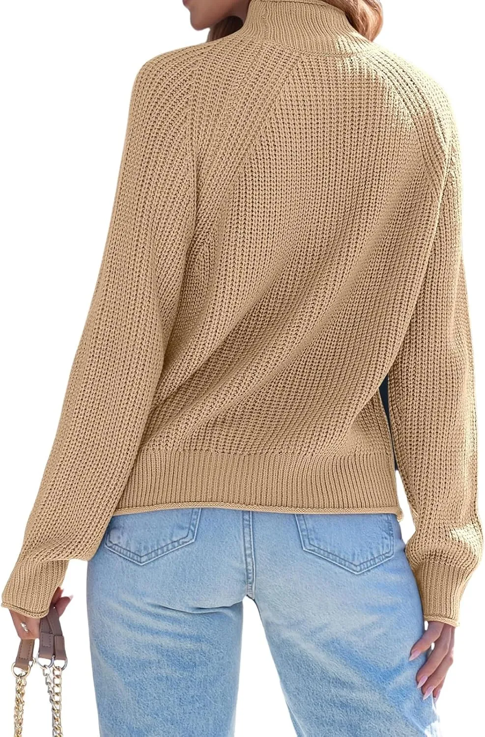 Womens Turtleneck Oversized Sweaters Long Sleeve Pullover Ribbed Knit Jumper Casual Soft Sweater Tops