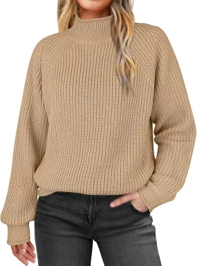 Womens Turtleneck Oversized Sweaters Long Sleeve Pullover Ribbed Knit Jumper Casual Soft Sweater Tops