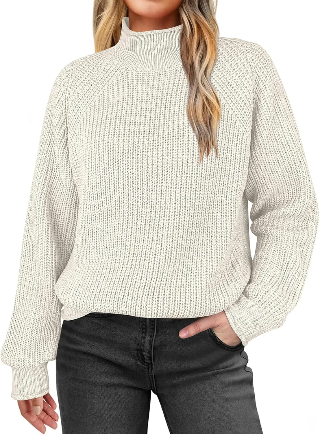 Womens Turtleneck Oversized Sweaters Long Sleeve Pullover Ribbed Knit Jumper Casual Soft Sweater Tops