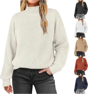 Womens Turtleneck Oversized Sweaters Long Sleeve Pullover Ribbed Knit Jumper Casual Soft Sweater Tops