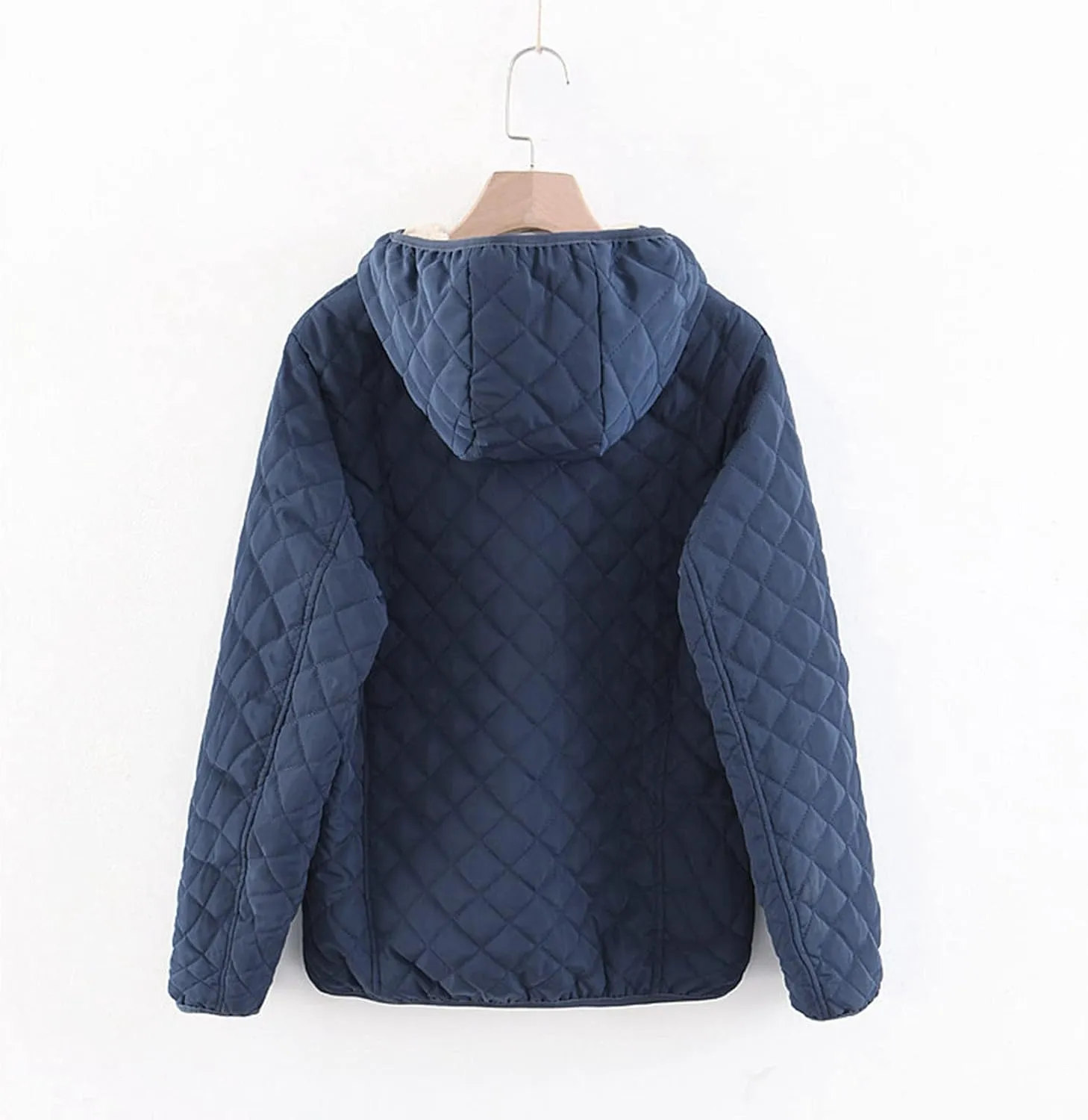 Womens Winter Warm Windproof Solid Outwear Long Sleeve Hooded Zipper Jacket Casual Soft Pockets Overcoat Daily Clothes