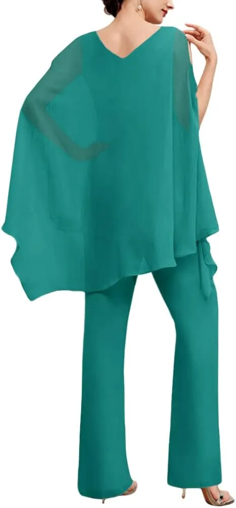 Zongqiven Women’s Wedding Guest Pant Suit 2 Piece Set Formal Chiffon Evening Party Outfit